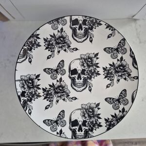 Black and White Skull and Butterfly Plate